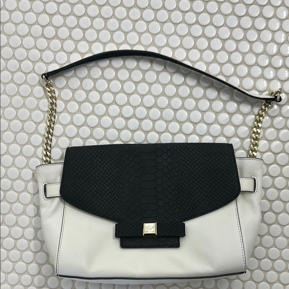 Kate Spade Montrose Place Chantel Black and White Shoulder Bag with Chain Strap